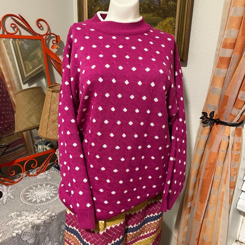 Hunt's Point Vintage Fuchsia Polkadot Sweater  - Size L